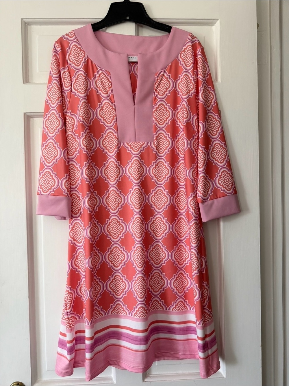 Cabana Life Pink and Coral UPF 50+ Geometric Beach Cover Up Dress